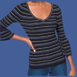 WHBM Sweater Top Striped Bell Sleeve‎ Size Medium